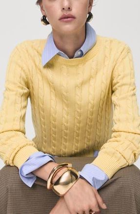 Mango Cable Knit Cotton Sweater in Pastel Yellow at Nordstrom Rack, Size Large