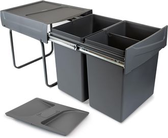 Emuca Emuca Contenedor De Reciclaje Recycle Para Cocina Con Tapa Antiolores, 2 X 20 L, Fijaci&oacute;n Inferior Y Extracci&oacute;n Manual, Pl&aacute;stico, Gris Antracita