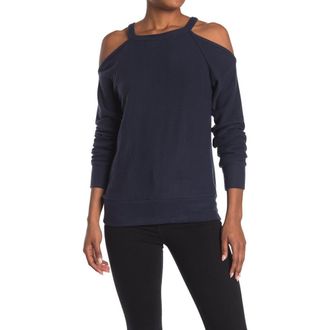 Go Couture Cold Shoulder Knit Sweatshirt in Navy at Nordstrom Rack, Size X-Large