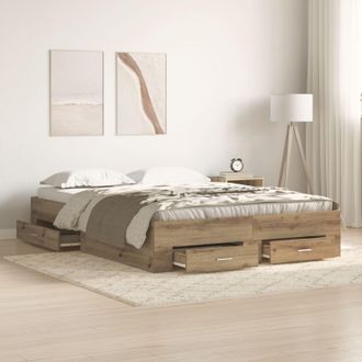 Berkfield Home Bed Frame with Drawers Artisan Oak 135x190 cm Engineered Wood in Brown