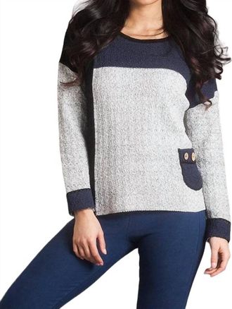 French Kyss Boucle Color Block Crew Sweater In Slate Combo