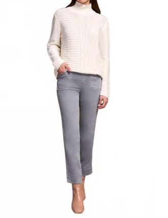 Tribal Vintage Washed Cable Knit Mock Neck Sweater In Cream
