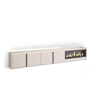Skraut Home Skraut Home - Mueble Tv, Televisi&oacute;n, Muebles De Sal&oacute;n, Almacenaje, 315x35x50cm, Para Tv Hasta 80, Chimenea El&eacute;ctrica Xxl, Led, Estilo Moderno, Beige