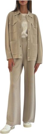 Nenette Pantalone in maglia punto stoffa - Dames - Wijde Broeken - Beige - M - Wol - Broeken