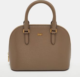 DKNY Dkny Taupe Brown Leather Top Zip Dome Satchel