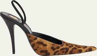 Saint Laurent 110mm Tuileries Leopard-Printed Calf Hair Slingback Pumps