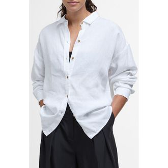Barbour Hampton Linen Button-Up Shirt in White/Safari Dress Tartan at Nordstrom Rack, Size 14 Us / 18 Uk