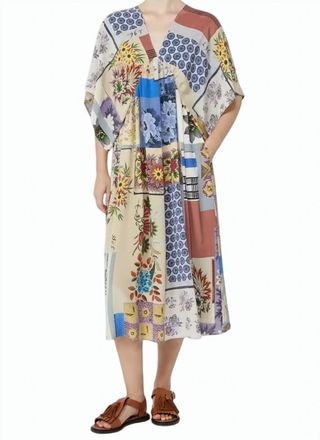 Weekend Multicolor Patchwork Floral V Neck Dress