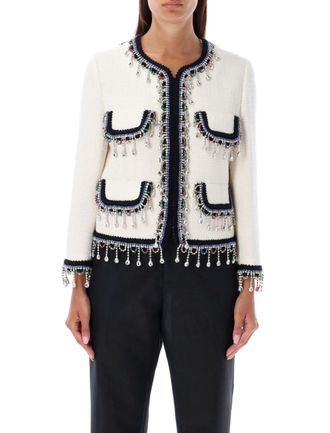 Dsquared2 White Embellished Round Neck Blazer