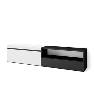 Skraut Home Skraut Home - Mueble Tv, Televisi&oacute;n, Muebles De Sal&oacute;n, Almacenaje, 200x45x35cm, Para Tv Hasta 80, Con Almacenamiento, Estilo Moderno, Blanco Y Negro