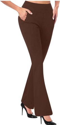 Generic Bootleg Trousers for Women Elasticated Waist Pull On Casual Office Work Pants Ladies Straight Leg Bottoms with Pockets High Stretch Bootcut Flare Yoga