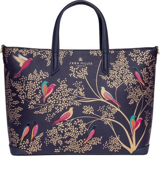 Sara Miller Tote, Womens Bag for Work, Travel, Laptop, Shoulder Handbag with Zipper Closure, Medium, Smoky Blue Birds