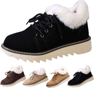 Generic Womens Lace Up Snow Boots Winter Thick Sole Fleece Lined Insulated Boots Warm Plush Faux Fur Shoes Ladies Casual Comfortable Anti Slip Short Boot Blac