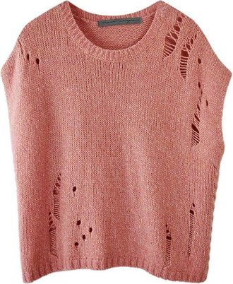 Raquel Allegra Pink Merino Wool Distressed Knit Vest Size M
