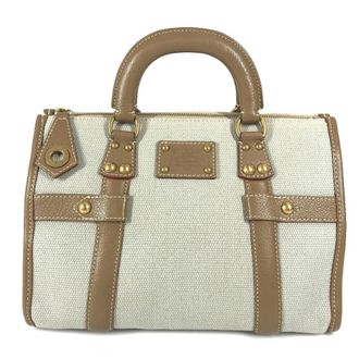 Louis Vuitton Beige Leather Canvas Handbag Tote Bag (Pre-Owned)
