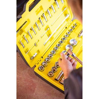 Stanley Juego De Llaves De Carraca Y Vasos Con Accesorios, 120 Dientes 1/2 Fatmax 26 Piezas