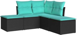 vidaXL Set De Muebles De Jard&iacute;n 5 Pzas Y Cojines Rat&aacute;n Sint&eacute;tico Negro Vidaxl