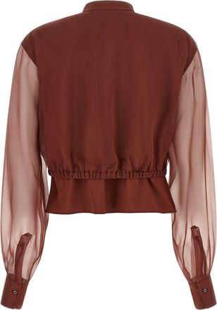 Brunello Cucinelli Silk-Sleeve Contrast Blouse - Brown