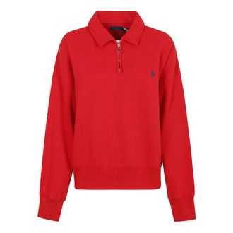 Ralph Lauren Sweatshirt met halve rits en kraag - Dames - Vesten met rits - Rood - S - Katoen - Hoodies & sweatvesten
