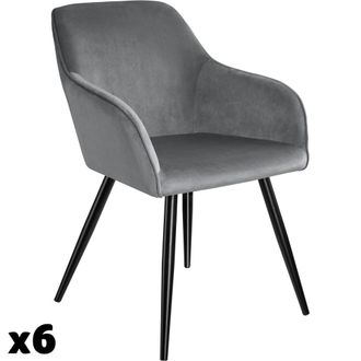 TecTake 6 sillas de comedor aterciopeladas 58 x 62 x 82 cm gris/negro