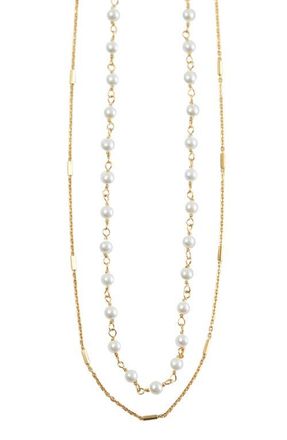 Argento Vivo Layered Freshwater Pearl Station Necklace in Gold at Nordstrom