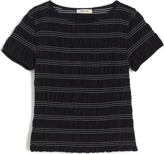 Madewell Smocked Short Sleeve Top in Jet Black at Nordstrom, Size Xx-Small
