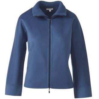 Kinross Cashmere Womens Knit Trim Zip Coat In Saphire