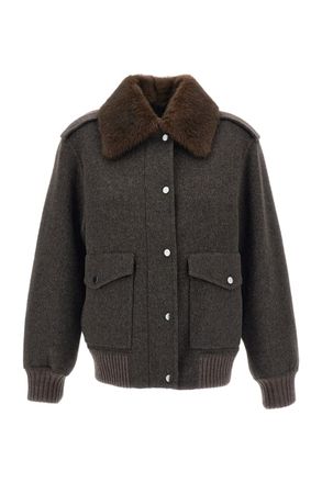 P.A.R.O.S.H. Wool Detachable Fur Trim Pilot Bomber Jacket