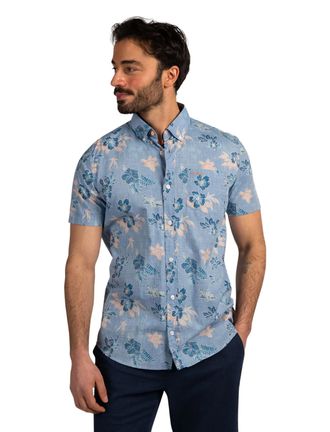 N-Z-A- NEW ZEALAND AUCKLAND Blauwe geprint casual overhemd New Zealand katoen