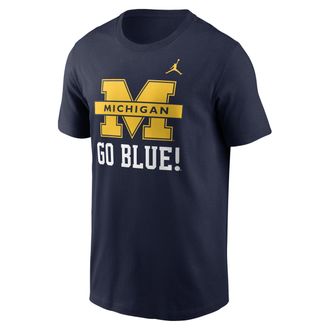 Nike Jordan Mens Michigan Primetime Logo Mantra Jordan Brand College T-Shirt in Blue | N19941SMWN-BX7