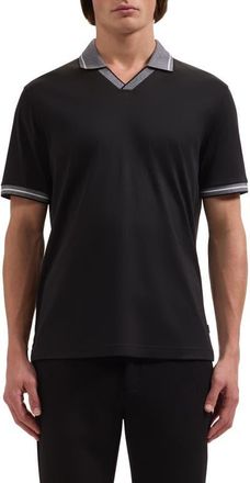 Bugatchi Pima Cotton Johnny Collar Polo in Black at Nordstrom, Size Xx-Large