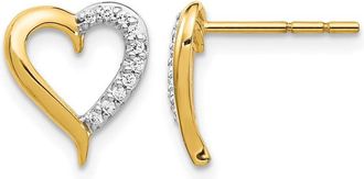 Diamond2Deal 14k Gold 1/10 Ct Lab Grown Diamond Heart Stud Earrings