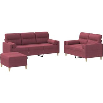 vidaXL Juego De Sof&aacute;s Con Cojines 3 Piezas Tela Rojo Tinto Vidaxl