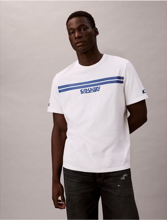 Calvin Klein Jeans Calvin Klein Mens Sport Stripe Logo Graphic Classic T-Shirt - White - 2XL