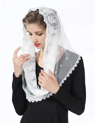 OEM Velo De Capilla De Encaje Blanco De 2 Piezas, Tocado Para Iglesia, Pascua Y Ocasiones Religiosas