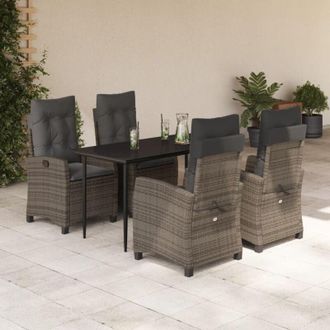 vidaXL Set Comedor De Jard&iacute;n 5 Piezas Con Cojines Rat&aacute;n Sint&eacute;tico Gris Vidaxl