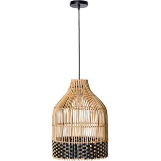 Beliani Lámpara colgante pantalla de ratán estructura de hierro estilo boho tejida a mano iluminación natural Gilo