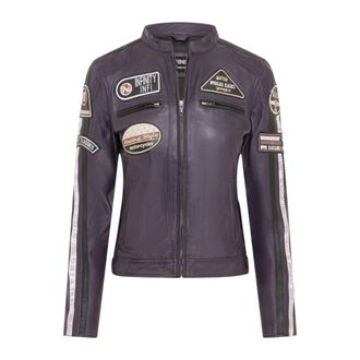 Infinity Leather Dames Biker Racing Badges Paarse Leren Jas-Eastleigh