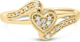 House of Brilliance 14K Yellow Gold Plated.925 Sterling Silver Diamond Accent Filigree Heart Promise Ring (I-J, I3)