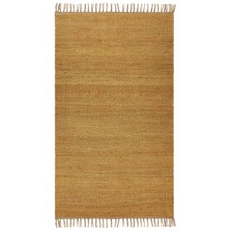 Beliani Beliani - Alfombra De Yute Amarillo Mostaza Marr&oacute;n 80 X 150 Cm Hecho A Mano Borlas Lunia