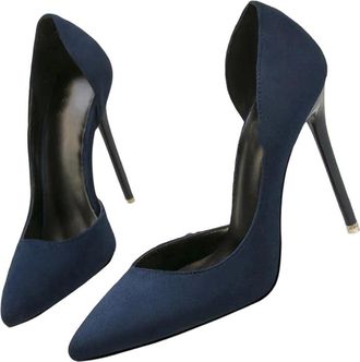 Generic Women Suede High Heel Pumps Summer Elegant Pointed Toe Hollow Party Dress Shoes Blue