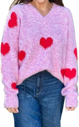 Q2 Sweetheart V-Neck Sweater In Pink