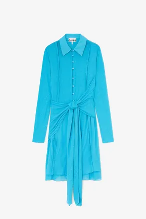 Ganni Short Dress in Marl Mesh - Size 10/12 River Blue