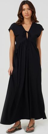 Brave Soul Vestito midi in jersey testurizzato nero con scollo a V e laccetti
