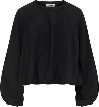 Drykorn Blouse met ronde hals en relaxte pasvorm- ballonzoom en ballonmouwen - Dames - Blouses - Zwart - S - Katoen - Overhemden