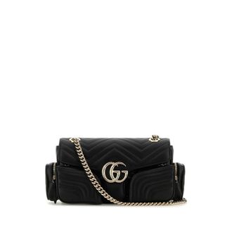 Gucci Black Leather Small Gg Marmont Shoulder Bag