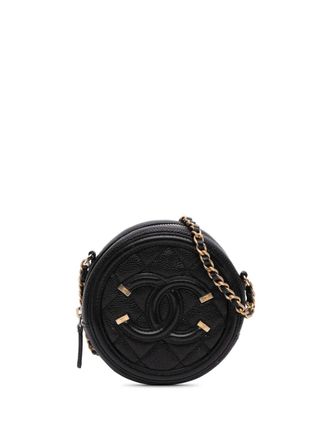 Chanel 2019 Caviar CC Filigree Round Clutch with Chain crossbody bag - Black