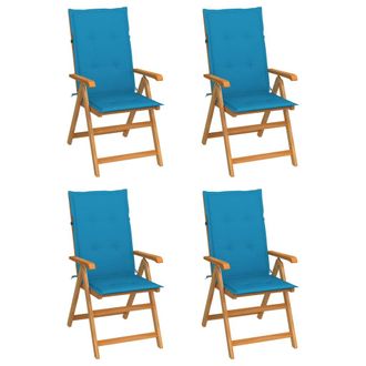 vidaXL Vidaxl - Sillas De Jard&iacute;n 4 Uds Madera Maciza De Teca Con Cojines Azules