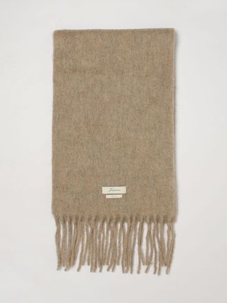 Jacquemus Alpaca and Mohair Wool Blend Scarf with Fringed Hem and Logo