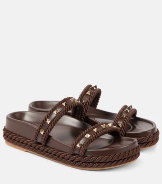 Valentino Garavani Rockstud Torchon leather-trimmed sandals
